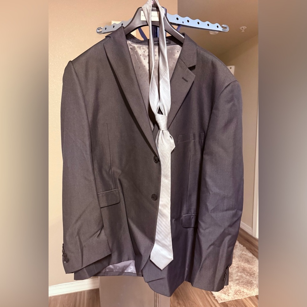 Perry Ellis Charcoal Suit with Silver Tie